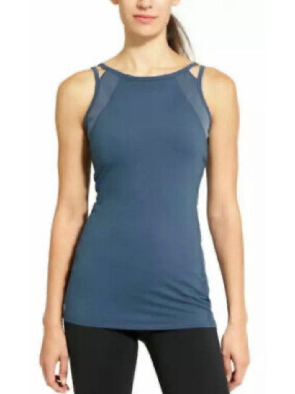 ATHLETA Navy Blue Point D'Espirit Breathable Unstinkable Athletic Tank Top M